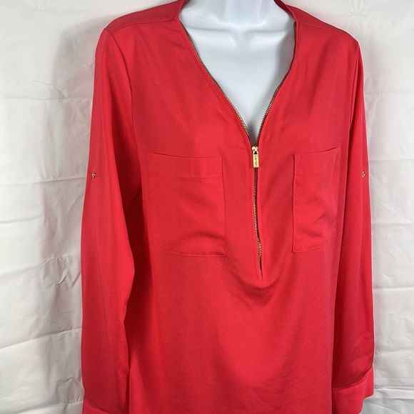 Calvin Klein, coral pink half zip long sleeve blouse size medium - Picture 7 of 7